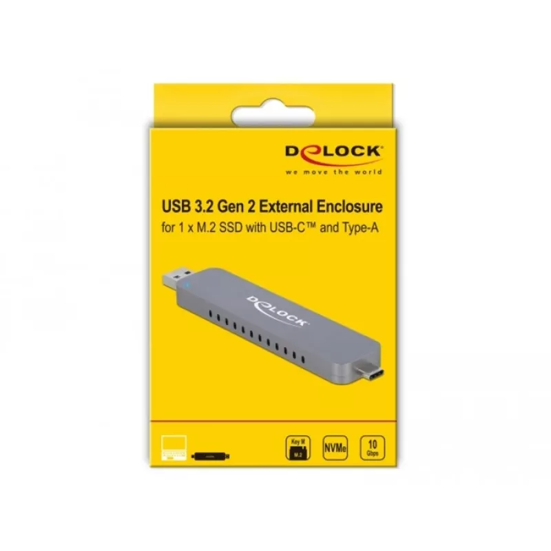 Externá skriňa pre M.2 pre M.2 NVMe PCIe SSD, skriňa na disk strieborná, s USB Type-C a Type-A konektorom samec