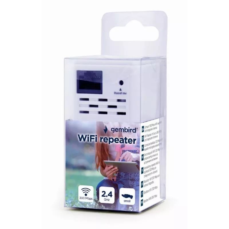 Sieťový opakovač Gembird WNP-RP300-03, 300 Mbit/s, 2,4 GHz, 3 dBi interná anténa, 1x RJ-45