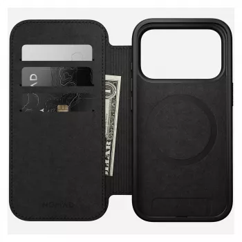 Folio puzdro Nomad Modern Leather Folio pre iPhone 17 Pro, koža + hliník, 6,3 palcov (16 cm), Tan, 3 priehradky na karty