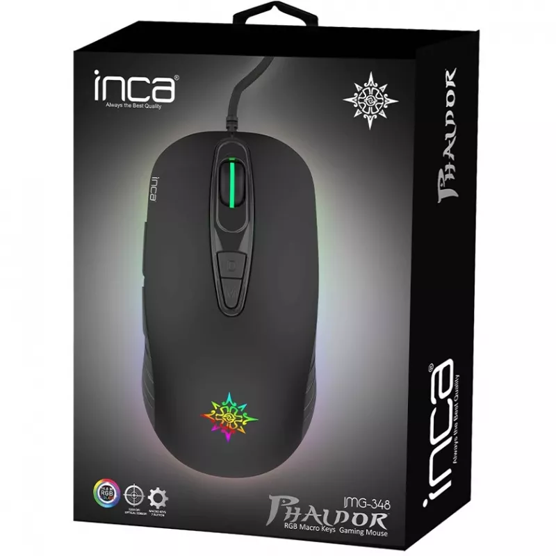 INCA herná myš IMG-348 3200 DPI. RGB. 7 tlačidiel. USB. SW maloobchod
