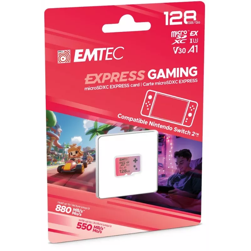 MicroSDXC pamäťová karta EMTEC ECMSDM128GEXG 128 GB UHS-I čítanie 880 MB/s zápis 550 MB/s U3 V30