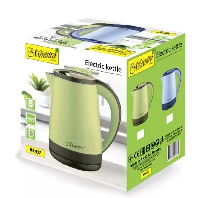 Rýchlovarná kanvica Maestro MR-037 1,2 l 1630 W nerez, modrá, 360° základňa