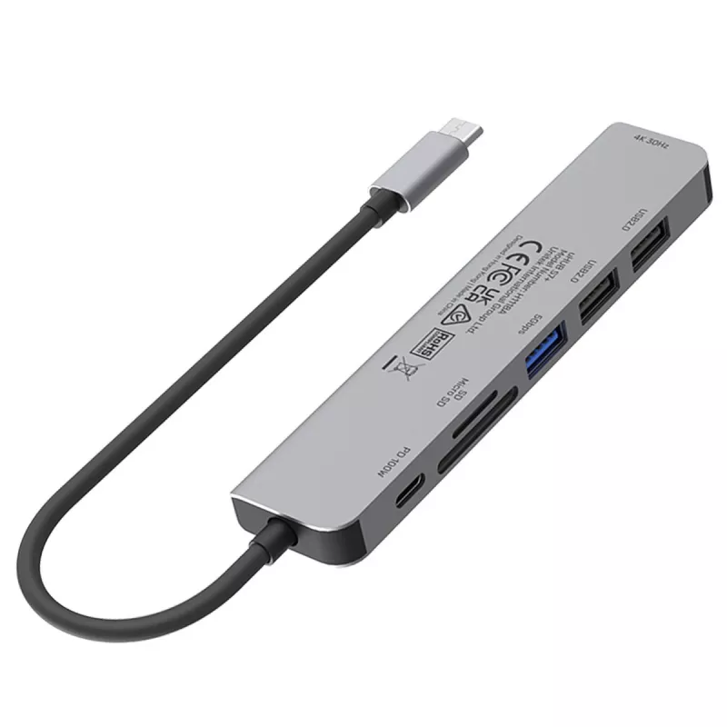 USB-C hub Unitek 7in1 hliník PD 100W 5 Gbps — multiport adaptér s Power Delivery