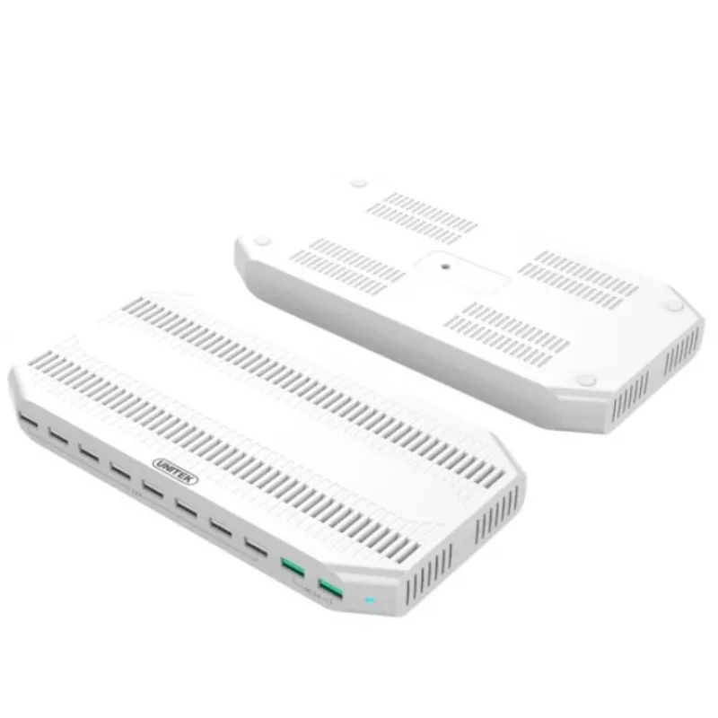 Nabíjacia stanica Unitek Y-2190A — 10 USB portov (8×USB2.0 + 2×USB3.2 Gen1), bezdrôtové nabíjanie, 96 W celkový výkon