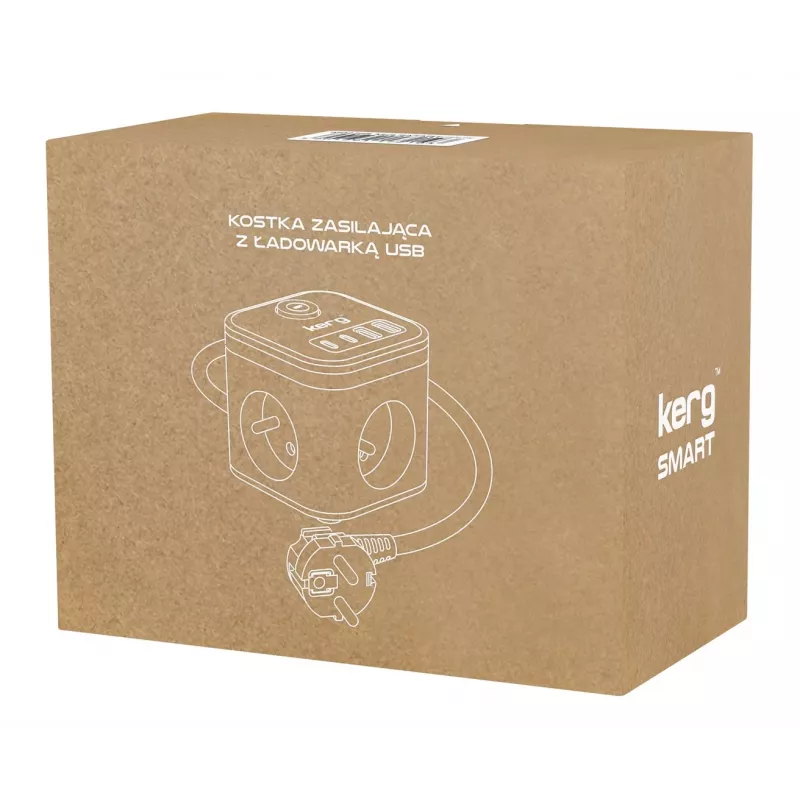 Predlžovacia zásuvková lišta Kerg SMART M02728 – 3 AC zásuvky Typ F, 4 USB (1×USB-C + 3×USB-A), 1,5 m kábel, 16 A/250 V