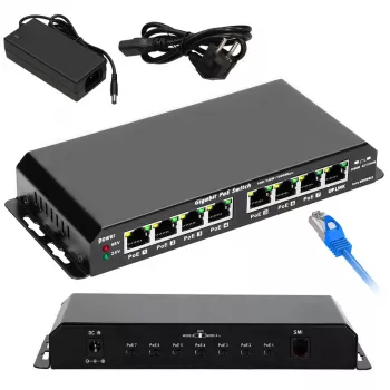 Extralink PoE switch KRATOS 7x Gigabit PoE, 1x uplink RJ45, napájací zdroj 24V 2,5A, 60W