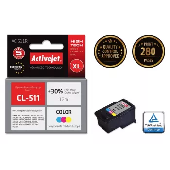 Atramentová kazeta ActiveJet AC-511R kompatibilná s Canon CL-511, farbivo CMY, vysoká (XL) kapacita 12 ml, jednotlivé balenie