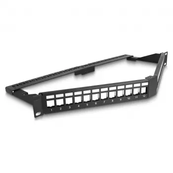 DeLOCK 19 inch Keystone patch panel 24 port s odľahčením kábla 1HE zahnutý čierny
