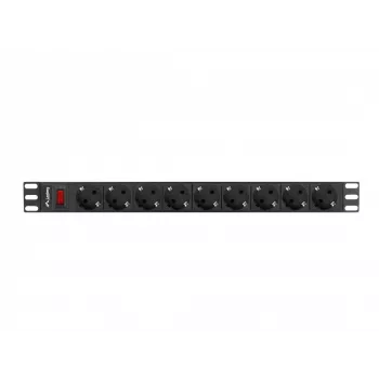 Jednotka rozvodu napájania LANBERG PDU-09F-0300-BK — 9x zásuviek Type-F, 3 m kábel, hliníkové puzdro, 10 A