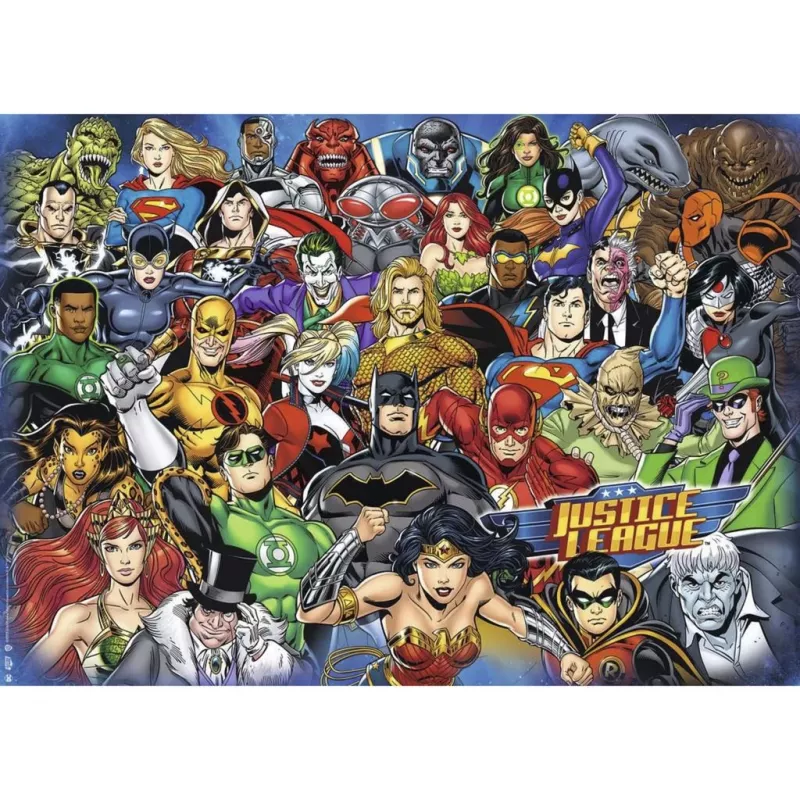 Ravensburger Puzzle Challenge DC Comics 1000 dielikov, prémiové spojovacie dieliky, hotová veľkosť cca 68 x 49 cm