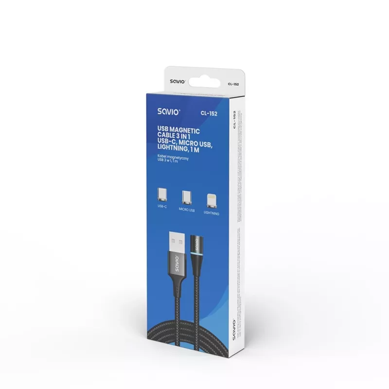 Savio CL-152 USB kábel 1 m USB 2.0 USB C Micro USB A/Lightning čierny