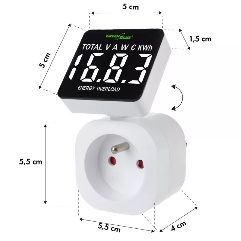 Energetický wattmeter GreenBlue GB620E pre 220-V sieť, max. 16 A, zástrčný merač prúdu/energie