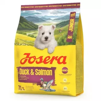 Suché krmivo pre šteniatka JOSERA Mini Junior Duck & Salmon 3 kg — pre šteniatka malých plemien, 29 % bielkovín, 18 % tukov