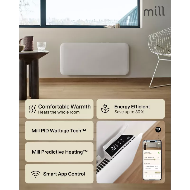 Mill WiFi panelový ohrievač | PA1500WIFI4A | panelový ohrievač | 1500 W | vhodný pre miestnosti do 22 m² | biela | IPX4