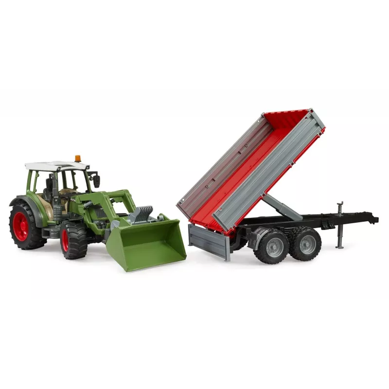 Hračkársky traktor BRUDER Fendt Vario 211 s čelným nakladačom a bočným prívesom