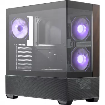 Cooler Master Elite 690 PC skriňa, Midi-Tower, ATX, temperované sklo - 4x ARGB ventilátor, drevo, čierna