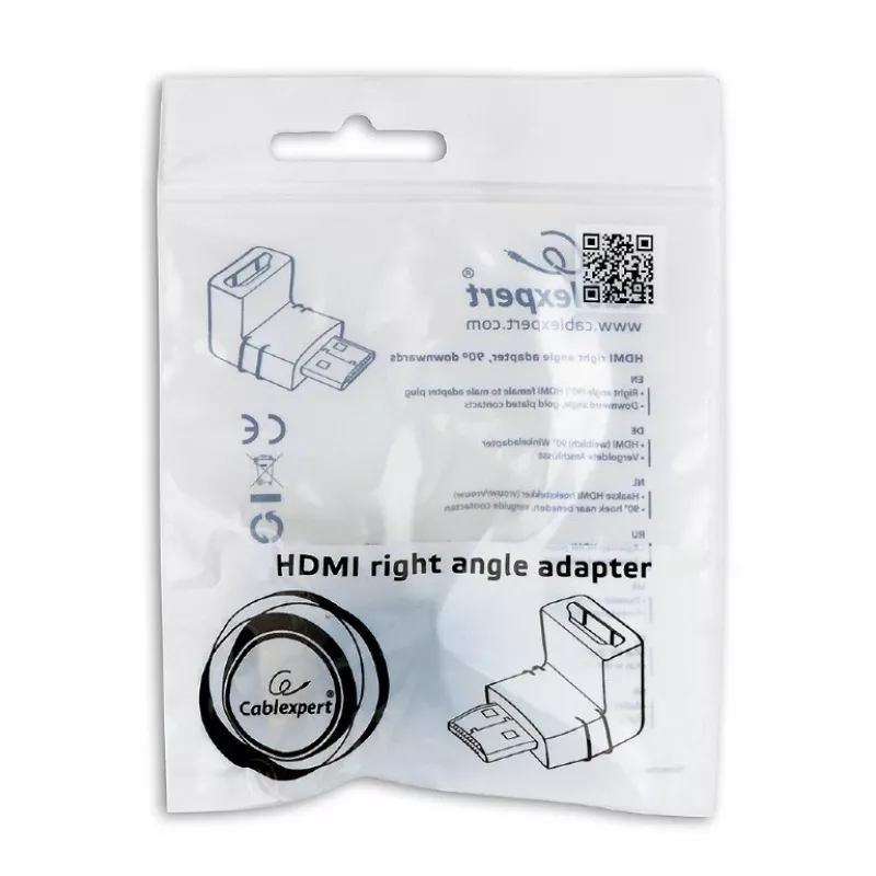 HDMI adaptér GEMBIRD A-HDMI90-FML, HDMI na HDMI, pravouhlý 90° adaptér, čierny