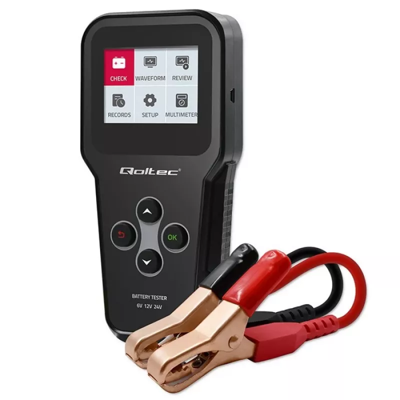 Qoltec 52489 digitálny tester a analyzátor batérií 3-in-1 s LCD a viacjazyčný 6V | 12V | 24V | 30Ah-200Ah