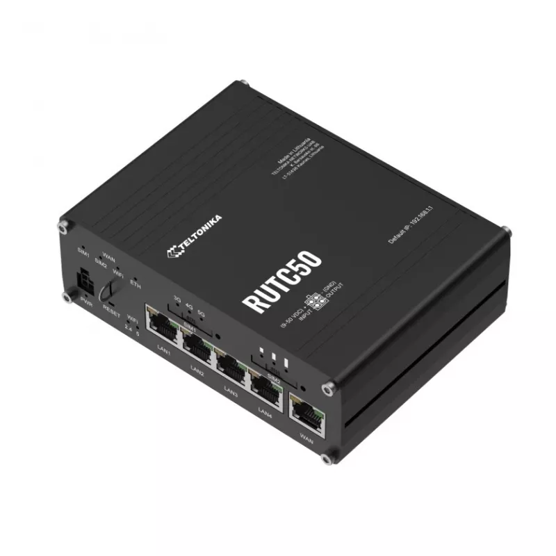 Teltonika RUTC50 Bezdrôtový router Gigabit Ethernet Dual-Band (2,4 GHz / 5 GHz) 5G čierny