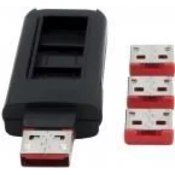 EXSYS EX-1114-R USB Type-A port zámok, 4x uzamykateľný kryt pre USB-A konektory samica s kľúčom, červená