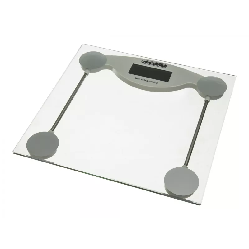 Elektronická osobná váha Mesko MS 8137 — kapacita 150 kg, presnosť 100 g, biela/transparentná
