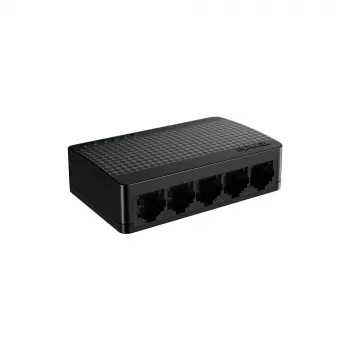 Sieťový switch TENDA SG105M — 5-portový gigabitový Ethernet (10/100/1000), čierny, desktopová/nástenná montáž