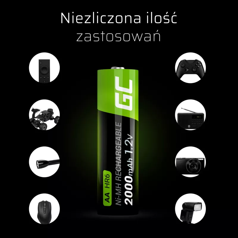 Nabíjateľná batéria Green Cell GR06 AA NiMH 1,2 V 2000 mAh, 2 ks, 50,5 mm