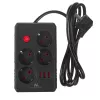 Predlžovacia zásuvka MACLEAN MCE392 B — 4 zásuvky, 3×USB, 110–240V, 2,1A, 2500W, 1,5 m kábel, čierna