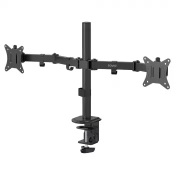 Stolový držiak na monitor SAVIO UM-03 čierny, dvojitá svorka na monitor, VESA 100x100, podporuje 17 palcov–32 palcov, výška/náklon/otočenie/rotácia