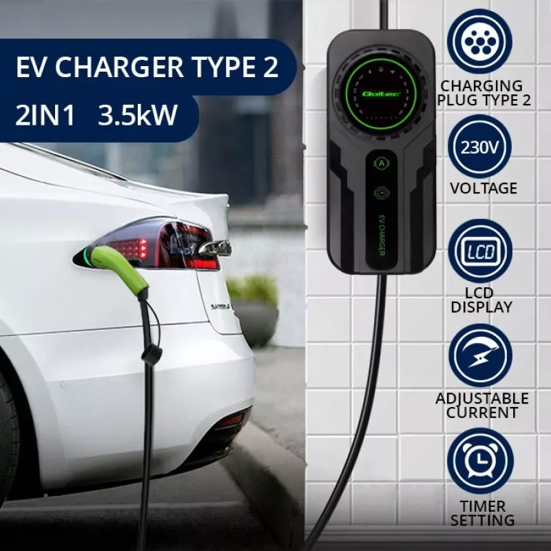 Mobilná nabíjačka pre elektromobily QOLTEC 52468 Type 2, 3,5 kW, 16 A, 5 m kábel, IP65
