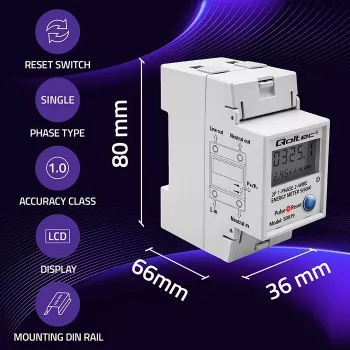 Elektromer QOLTEC jednofázový na DIN lištu 230V (MPN 50979)