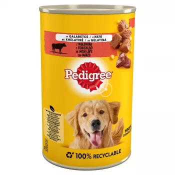 Mokré krmivo pre psov Pedigree Beef Adult 400 g konzerva — príchuť hovädziny, 7,2 % bielkovín, 3,8 % tuku, 82,5 % vlhkosti