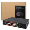 Sieťový switch QOLTEC 52292 — Gigabit Ethernet PoE, 16x RJ45, 2x RJ45 uplink, 2x SFP