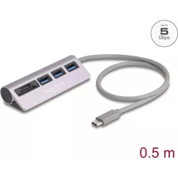 DELOCK USB hub 3-port 5 Gbit/s s SD a microSD čítačkou kariet a USB-C pripojením