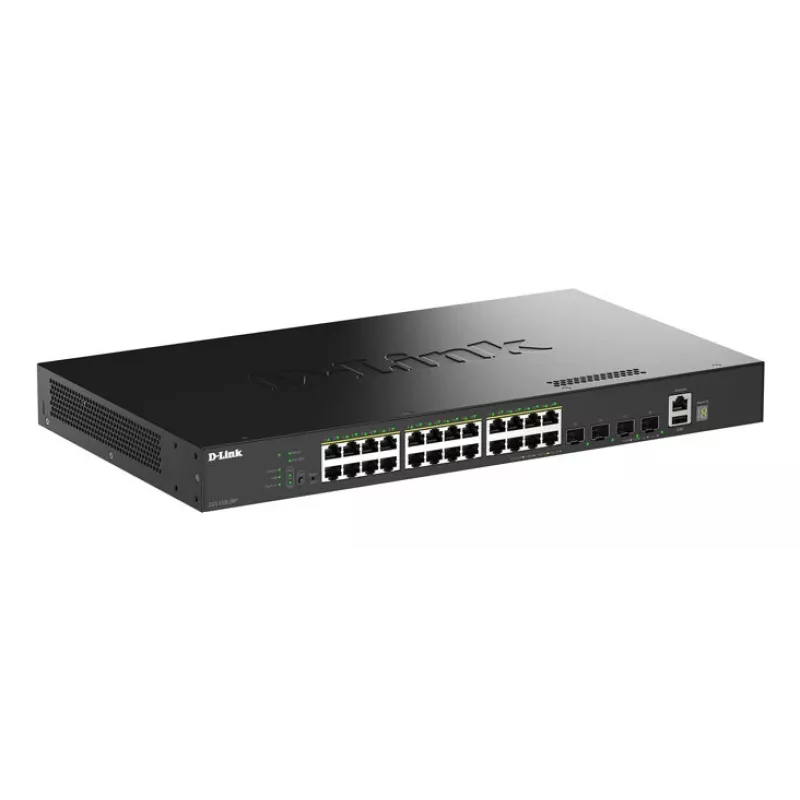 D-Link 28-portový gigabitový stackable PoE+ smart managed switch so 4 x 10G SFP+ portami