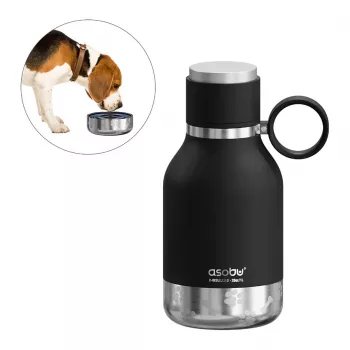 Asobu - Dog Bowl - nerezová fľaša s miskou pre psa 1 liter čierna
