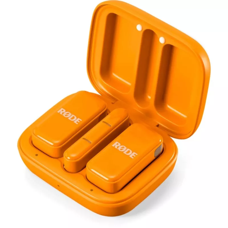 Bezdrôtový mikrofón Rode Wireless Micro (WIMICROCORA) – kompaktný lavalier systém v oranžovej