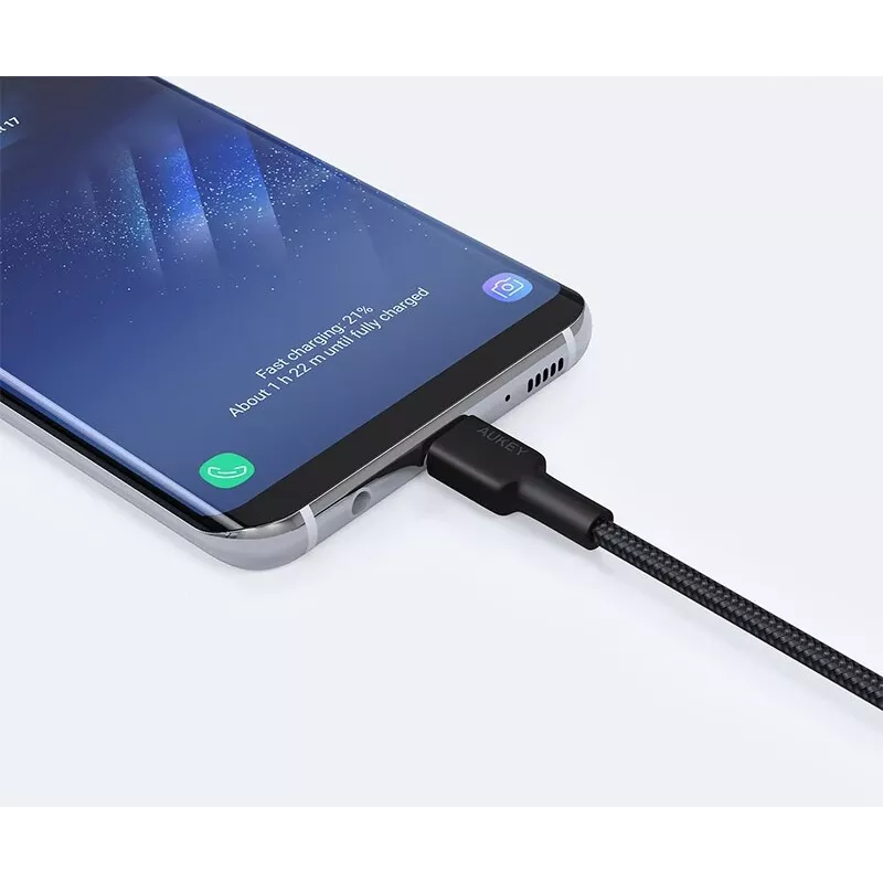 Aukey CB-CA2 OEM kábel USB-C na USB-A, nylonový oplet, 2 m, čierny