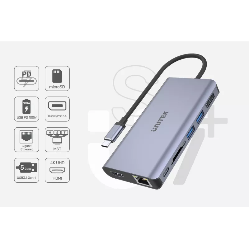 Hub UNITEK uHUB S7 USB 3.2 Gen 1 Type-C sivý