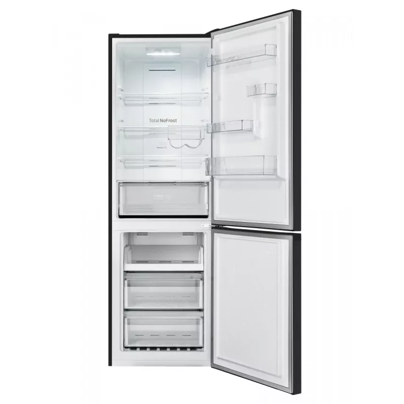 Amica FK3506D.2F(E) kombinovaná chladnička s mrazničkou, mraznička dole, 226 l chladnička + 96 l mraznička, Total No Frost, energetická trieda E, čierna