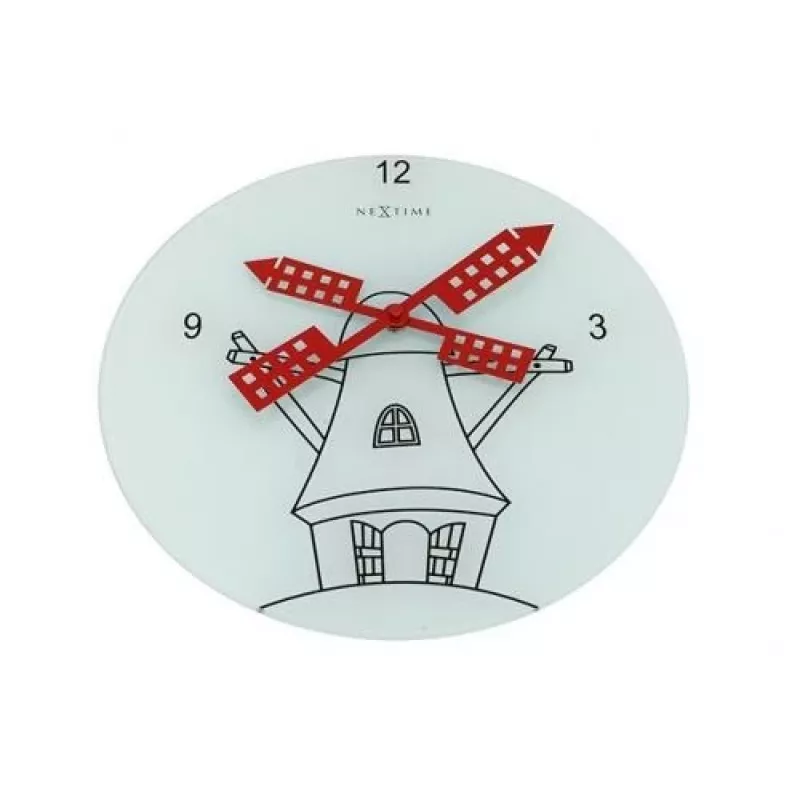 NeXtime hodiny 8807 Windmil, Ø30 cm, nástenné, biele/čierne/červené