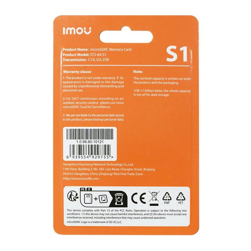 MicroSD pamäťová karta IMOU ST2-64-S1 64 GB, Class 10, čítanie 95 MB/s, zápis 35 MB/s, U3 V30