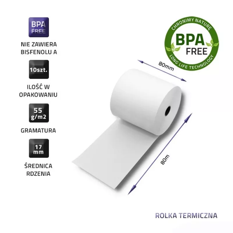 Qoltec 51892 termorolka 80 x 80 | 55 g/m² | 10 kusov | bez BPA