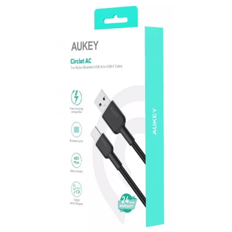 Kábel USB-A na USB-C Aukey CB-NAC1, 1 m, pletený nylon, USB PD 60 W, USB 2.0
