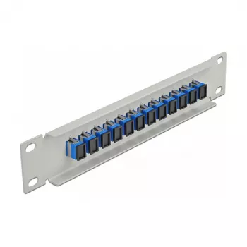 Optický patch panel DeLOCK 10 inch 12 portov SC Simplex modrá 1HE sivá