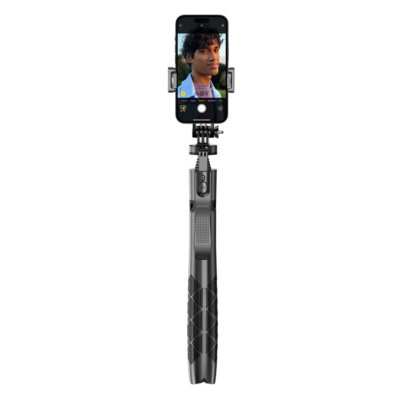 Statívový selfie stick Crong CRGSGU1BLK hliníkový Bluetooth s vyklápacími nožičkami a držiakom na telefón