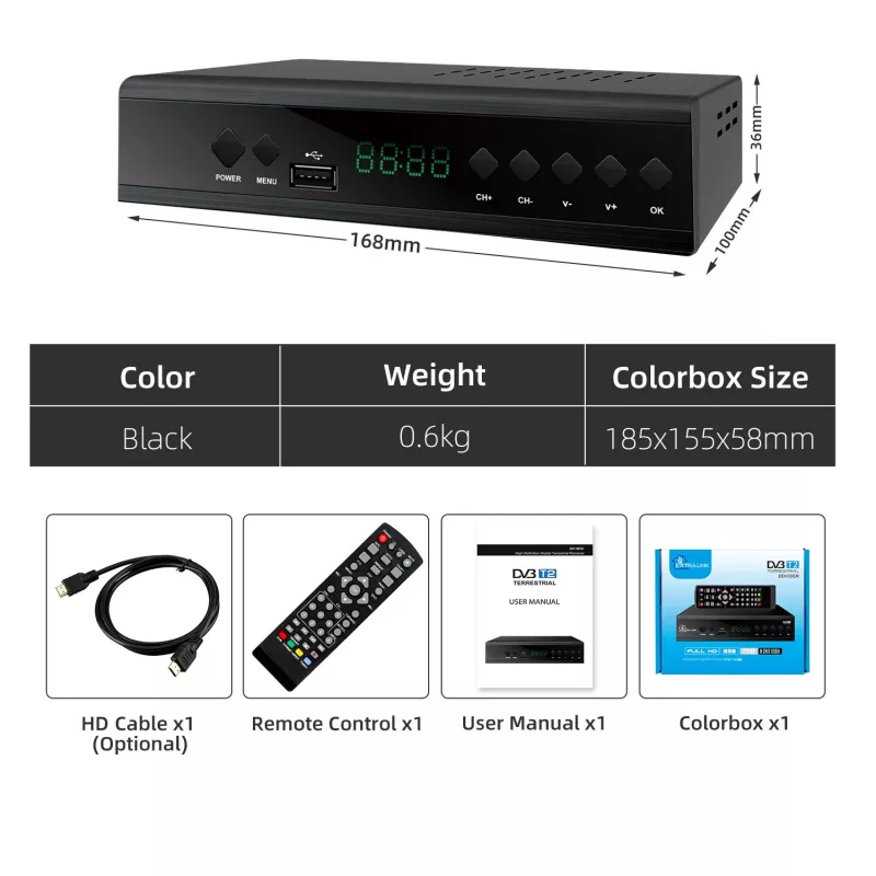 Extralink Home Tuner DVB-T2 Digitálny TV dekodér H.265 HEVC FULL HD USB HDMI + diaľkový ovládač