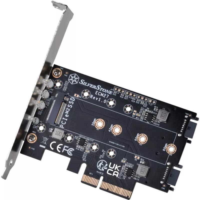 Silverstone SST-ECM27 M.2/SATA adaptérová karta, PCIe 4.0, 1x M-Key, 2x SATA 6G - Low Profile