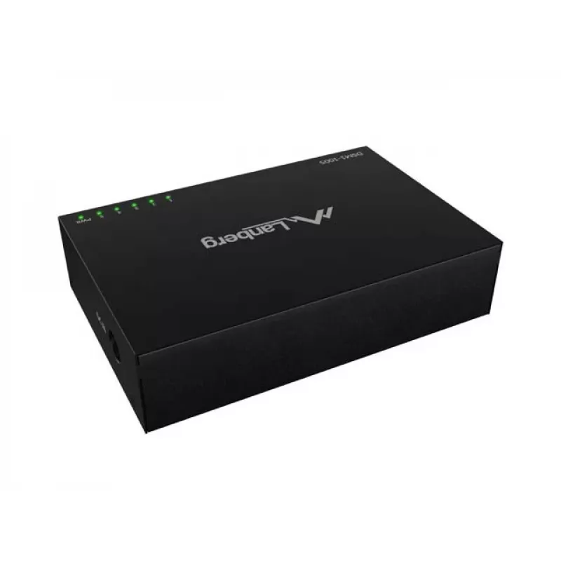 Sieťový switch LANBERG DSM1-1005 5x 1 Gb/s unmanaged Desktop, kovové puzdro, 12V