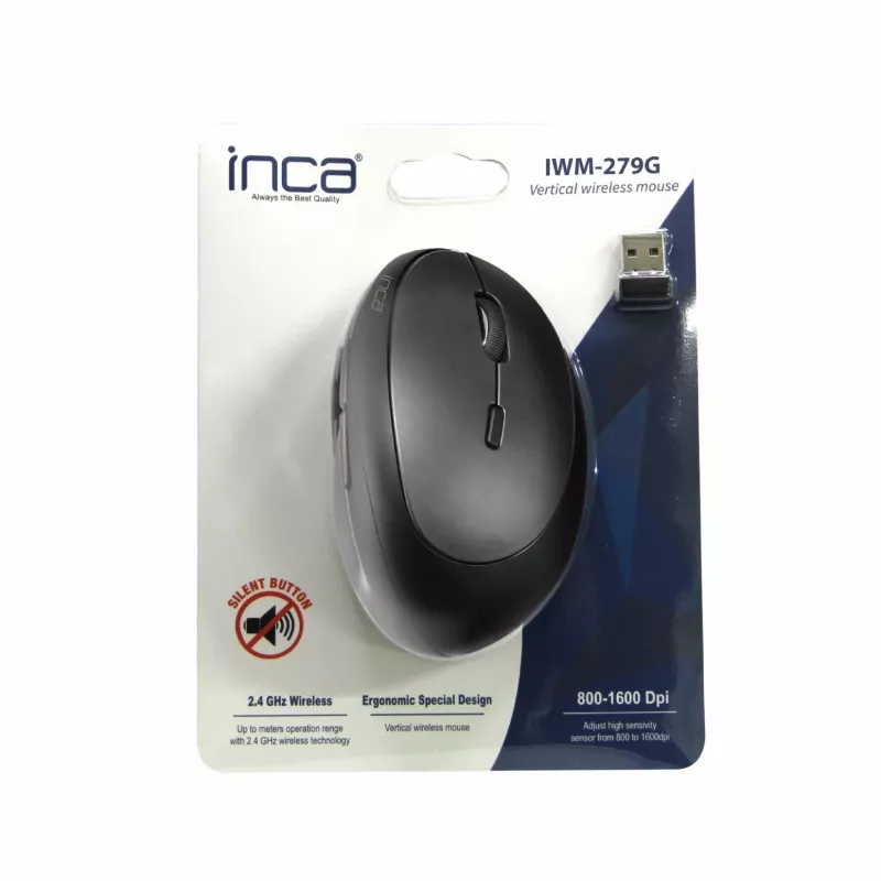 INCA myš IWM-279G vertikálna, bezdrôtová, 1600 DPI, sivá retail